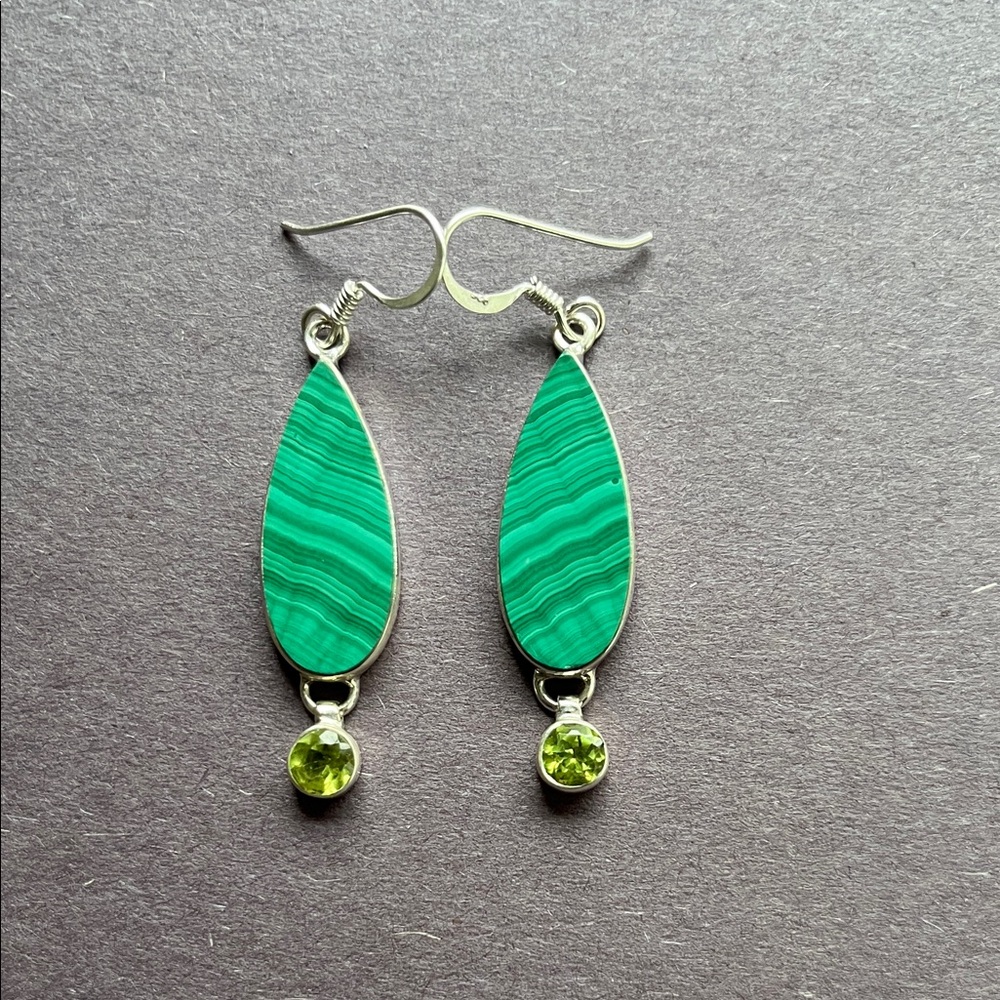 Green Malachite and Peridot SS  Drop Earrings